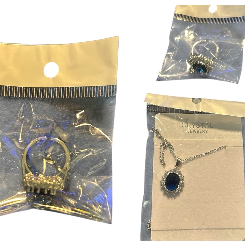 Silver Ring with Blue Gemstone and necklace set